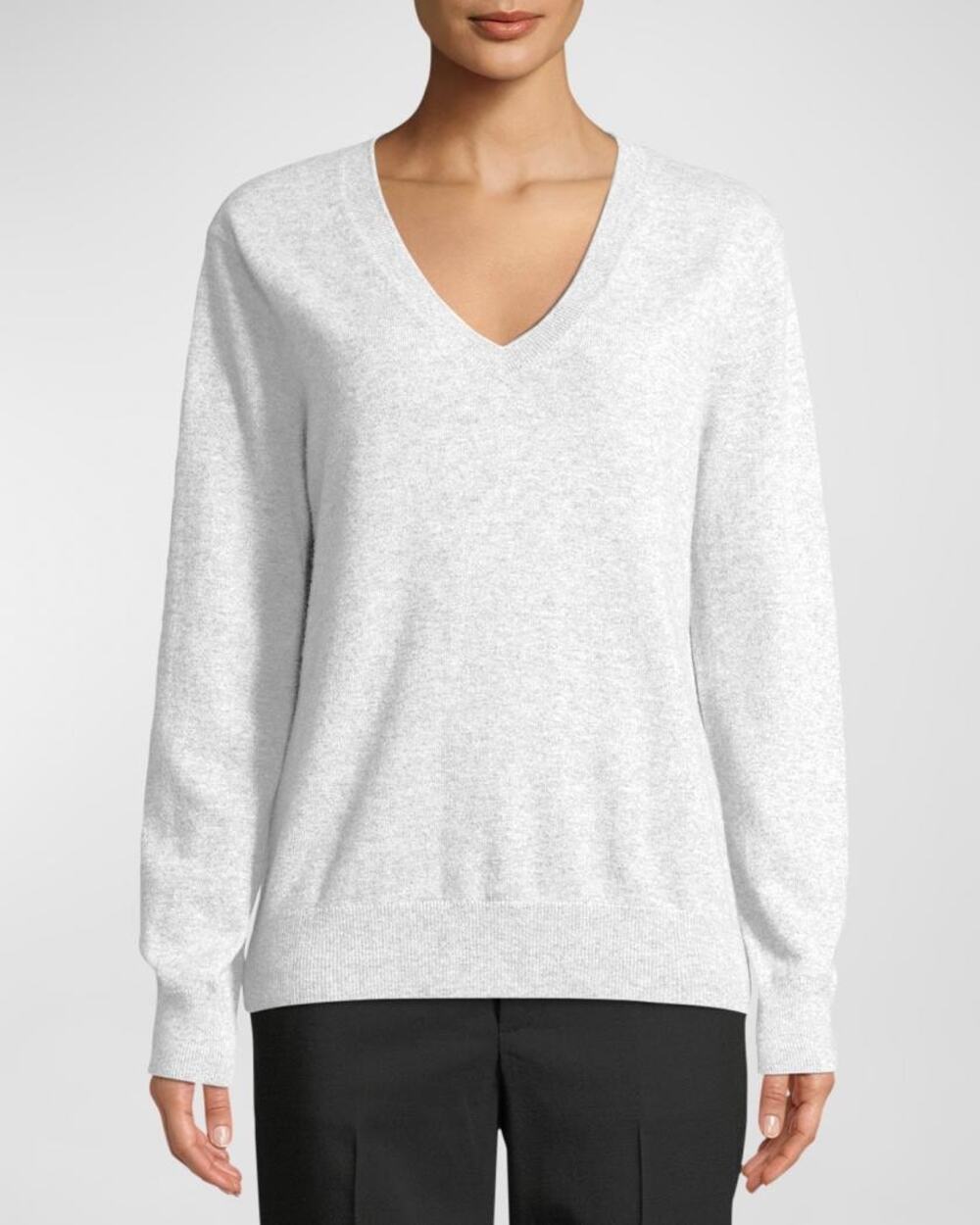 Vince Weekend V Neck Cashmere Sweater Heather White Pullover Lightweight Size S